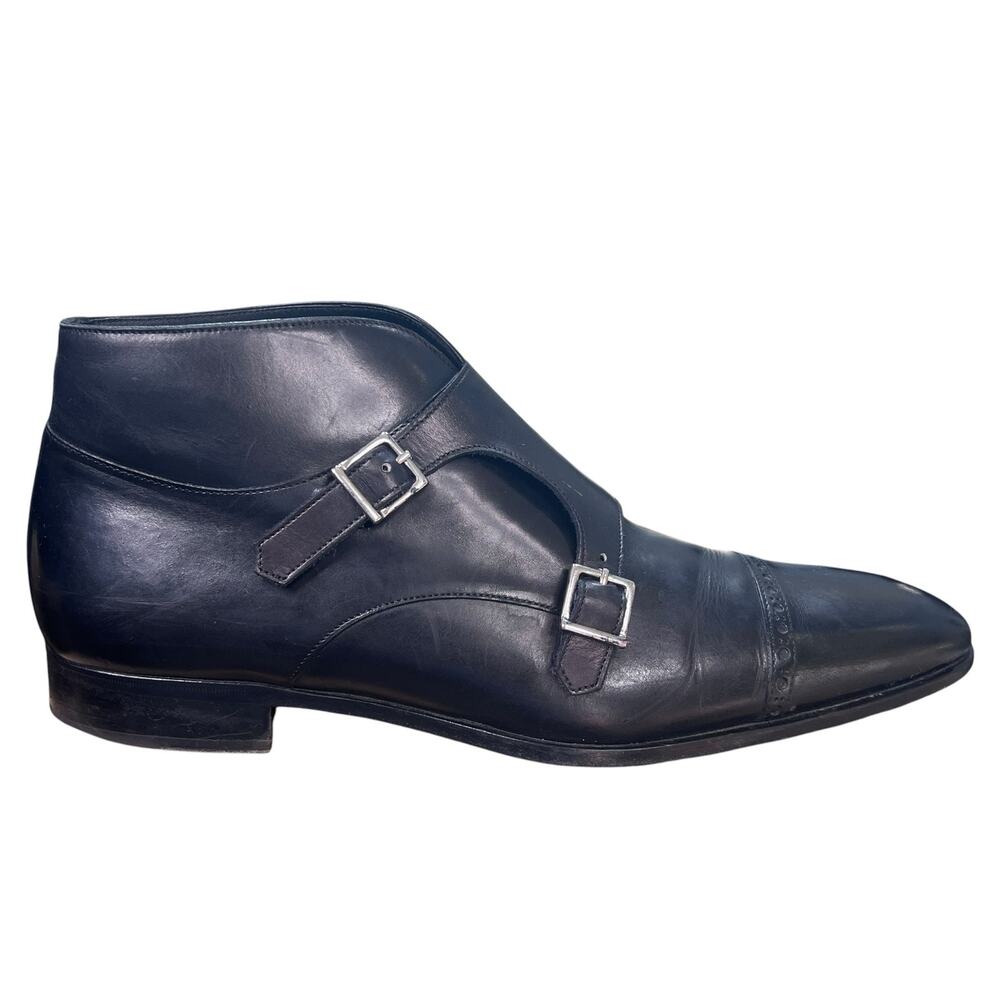 Paul Evans The Heston Double Monk Strap Italy Black Leather Boots Size 12 US 13